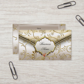 Elegant Classy Damask Caramel Cream Beige Gold Business Card