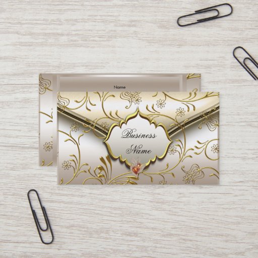 Customizable Elegant Classy Damask Caramel Cream Beige Gold Business Cards