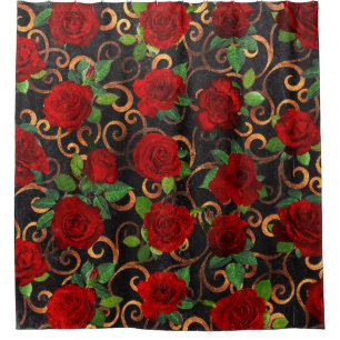 Elegant Classy Damask Vintage Chic Black Red Roses Shower Curtain