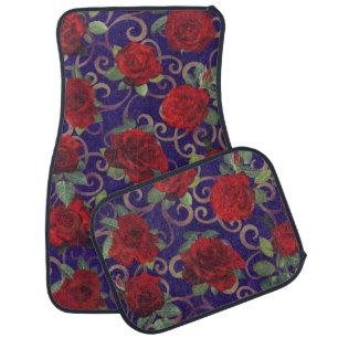 Elegant Classy Damask Vintage Chic purple Red Rose Car Floor Mat
