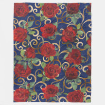 Elegant Classy Damask Vintage Red Rose Navy Blue