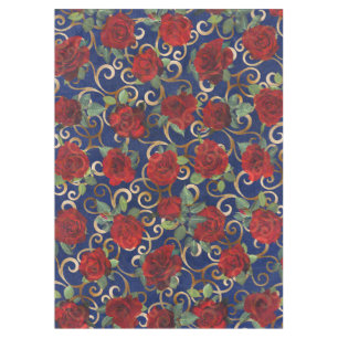   Elegant Classy Damask Vintage Red Rose Navy Blue Tablecloth