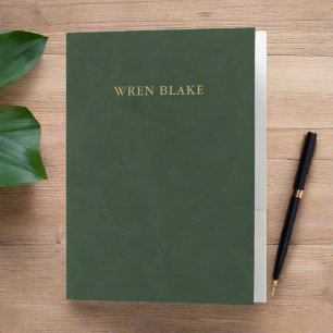 Elegant Classy Dark Green Leather & Gold Script Pocket Folder