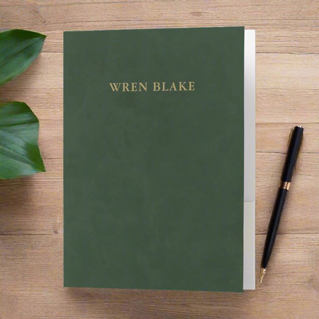 Elegant Classy Dark Green Leather & Gold Script Pocket Folder (Creator Uploaded)