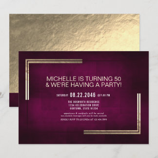 Elegant Classy Dark Pink/Gold Birthday Party Invitation