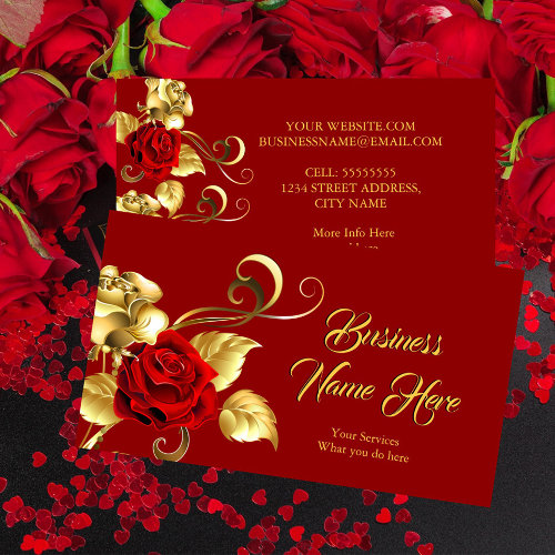 Elegant Classy Dark Red Rose Gold Leaf Floral Business Card