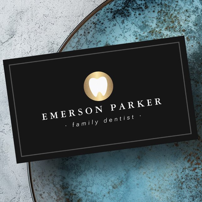 Elegant classy dentist dental tooth logo black business card (Elegant classy dentist dental tooth logo black business card)
