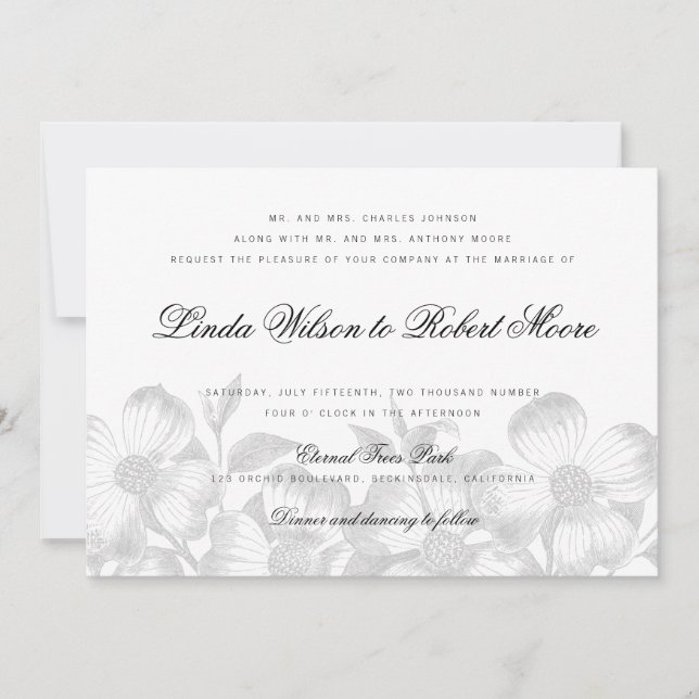 Elegant Classy Dogwood Flower Wedding Invitation (Front)