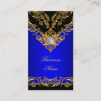 Elegant Classy Elite Royal Blue Gold Black On Gold Business Card by Zizzago at Zazzle