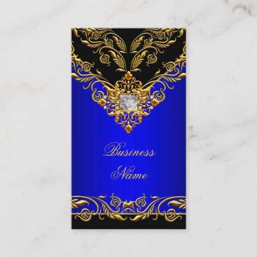Elegant Classy Elite Royal Blue Gold Black on Gold Business Card