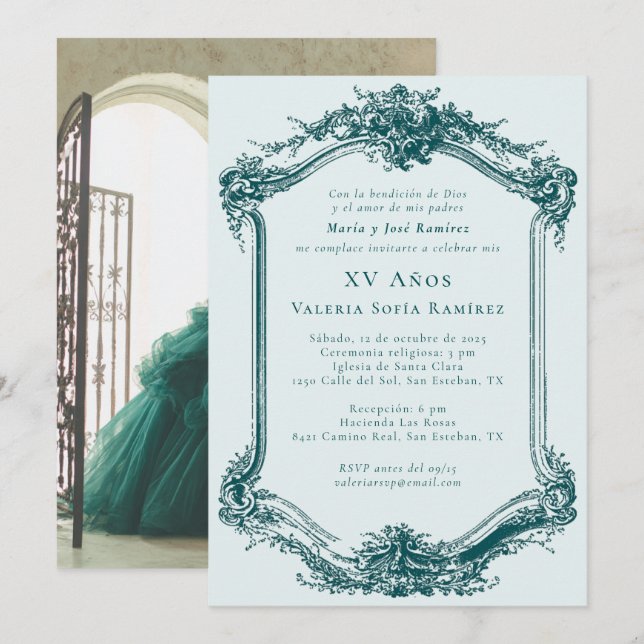 Elegant Classy Emerald Quinceañera 15th Birthday Invitation (Front/Back)