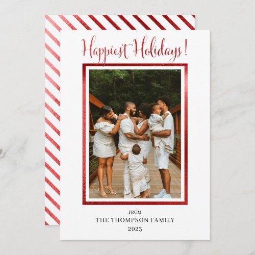 Elegant Classy Faux Foil Photo Happiest Holidays H Holiday Card