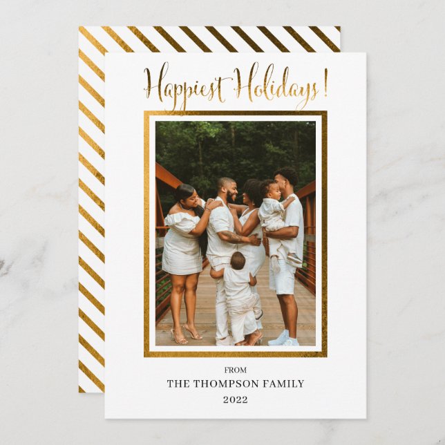 Elegant Classy Faux Foil Photo Happiest Holidays Holiday Card (Front/Back)