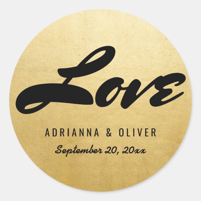 Elegant Classy Faux Gold Foil Love Typography Classic Round Sticker (Front)