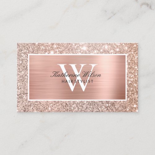 Elegant Classy Faux Rose Gold Glitter Metal Business Card