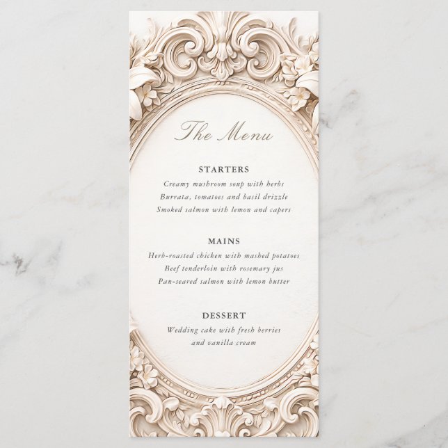 Elegant Classy Floral Baroque Frame Wedding Menu (Front)