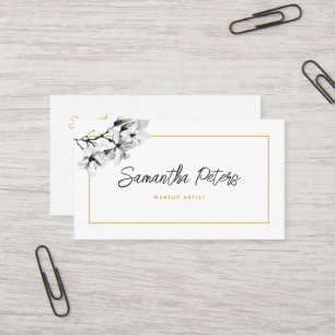 Elegant Classy Floral Black White Magnolia Gold Business Card