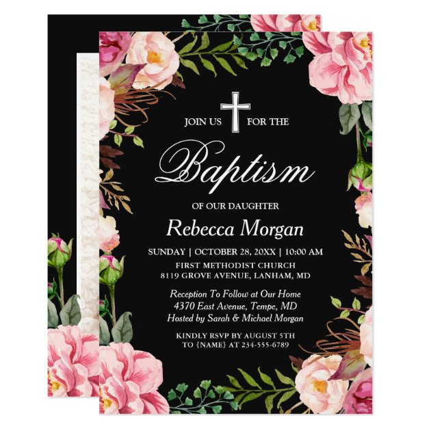 Elegant Classy Floral Bloom | Girl Baptism Photo Card