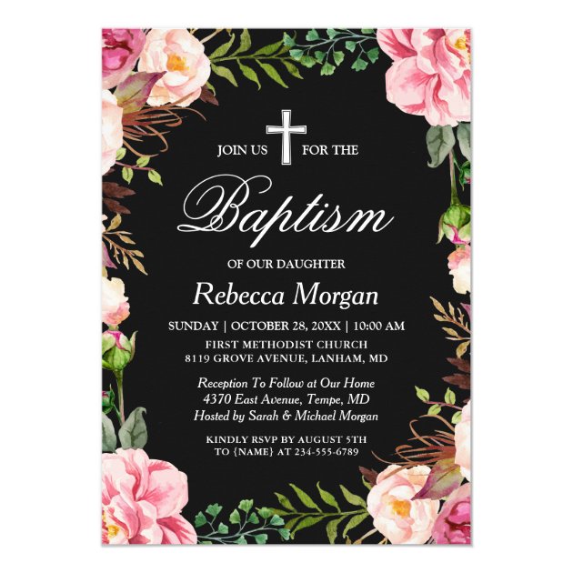Elegant Classy Floral Bloom | Girl Baptism Photo Card