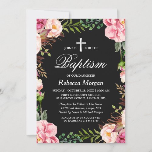 Elegant Classy Floral Bloom | Girl Baptism Photo Card