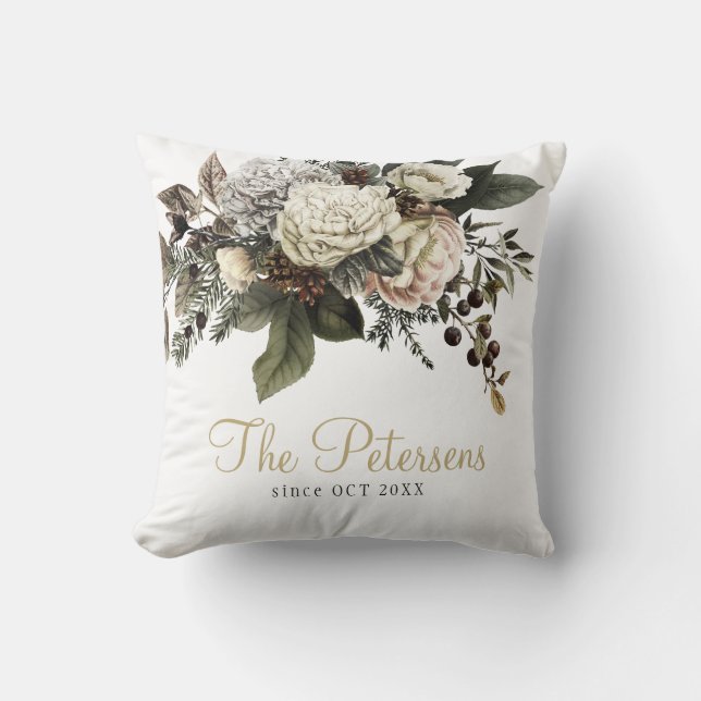 Elegant classy floral wedding anniversary gift throw pillow (Front)