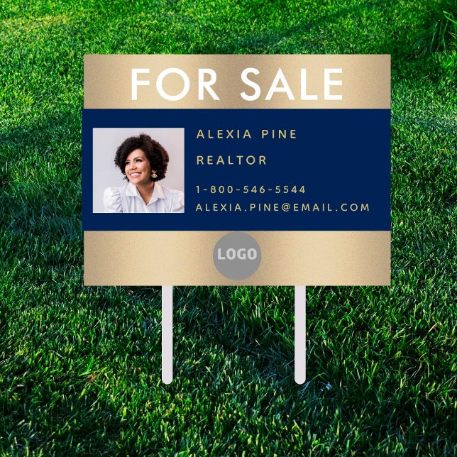 Elegant Classy For Sale Blue Navy Gold Real Estate Sign (Creator Uploaded)