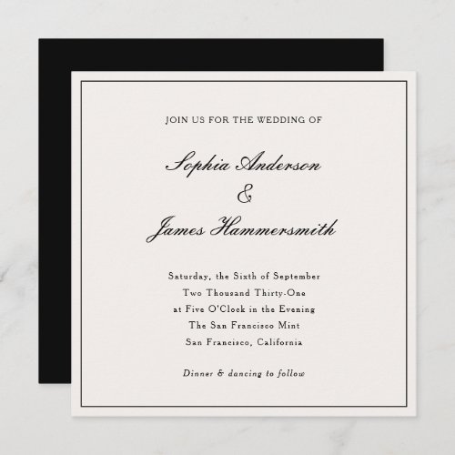 Elegant Classy Formal Black Frame Script Wedding  Invitation