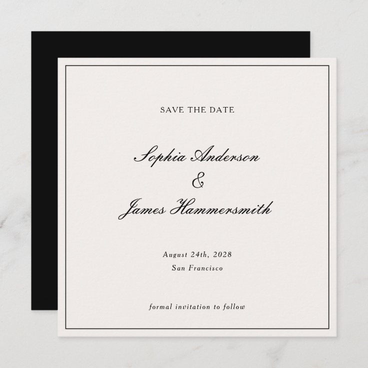 Elegant Classy Formal Black Frame Script Wedding Save The Date | Zazzle