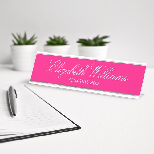 Elegant Classy Girly Bright Pink Custom Desk Name Plate