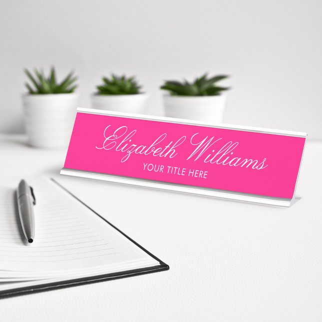 Elegant Classy Girly Bright Pink Custom Desk Name Plate (Creator Uploaded)