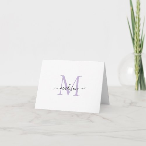 Elegant Classy Girly Script Monogram Purple Pastel Note Card