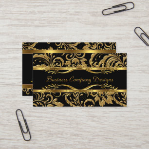 Elegant Classy Gold Black Damask Embossed Look Business Card