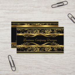 Elegant Classy Gold Black Damask Embossed Look Business Card
