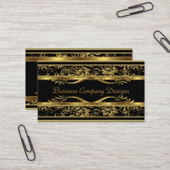 Elegant Classy Gold Black Damask Embossed Look Business Card by Zizzago at Zazzle