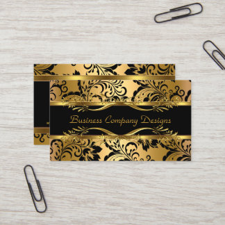 Elegant Classy Gold Black Damask Embossed Look Business Card