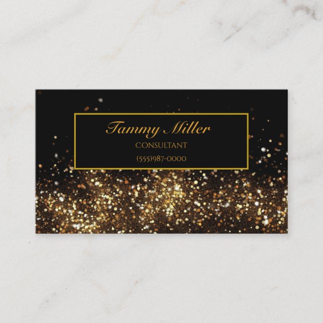 Elegant Classy Gold Black Faux Glitter Business Card (Front)