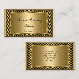 Elegant Classy Gold Black Frame Chevron Stripe Business Card