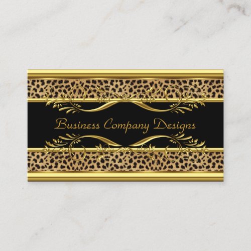 Elegant Classy Gold Black Leopard Animal Print Business Card Templates