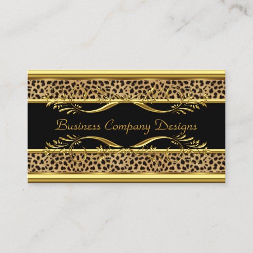 Customizable Elegant Classy Gold Black Leopard Animal Print Business Card Templates