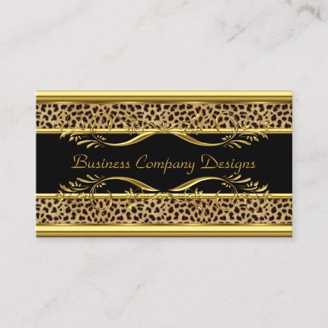 Elegant Classy Gold Black Leopard Animal Print Business Card (Front)