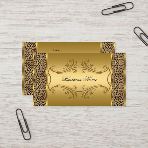 Customizable Elegant Classy Gold Black Leopard animal print Business Card