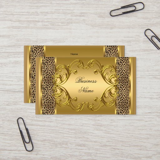 Customizable Elegant Classy Gold Black Leopard animal print Business Card