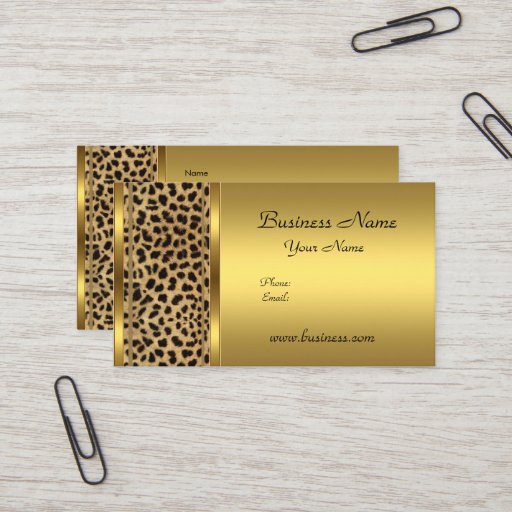 Customizable Elegant Classy Gold Black Leopard animal print Business Cards