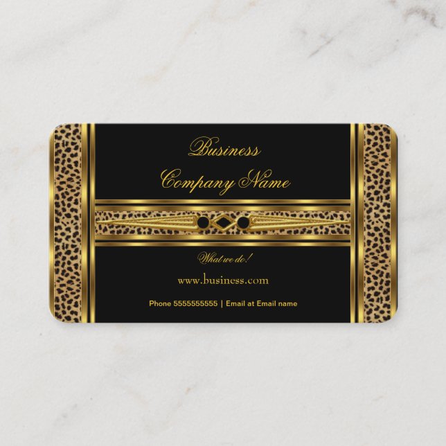Elegant Classy Gold Black Leopard Jewel Business Card (Front)