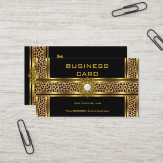 Elegant Classy Gold Black Leopard With Jewel Business Card