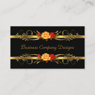 Elegant Classy Gold Black Red Roses Business Card