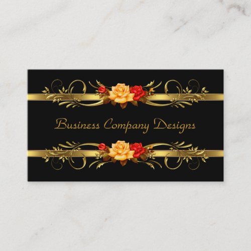 Elegant Classy Gold Black Red Roses Business Card