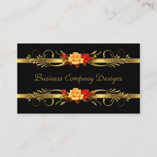 Customizable Elegant Classy Gold Black Red Roses Business Card