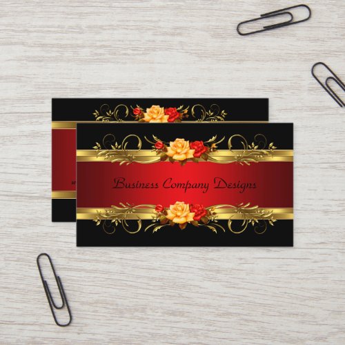 Elegant Classy Gold Black Red Roses Business Card