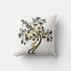 Elegant Classy Gold Black Tree of Life Zen Yoga  Throw Pillow